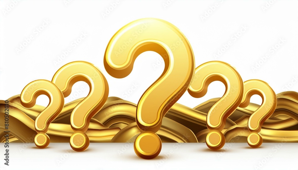 Gold question mark symbol 3d solution problem idea concept of golden faq information help support sign or confusion search answer icon and find suspicion solve isolated on white expression background Gold question mark symbol 3d solution problem idea concept of golden faq information help support sign or confusion search answer icon and find suspicion solve isolated on white expression background