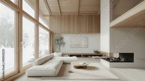Minimalist scandinavian style interior with wooden Acce