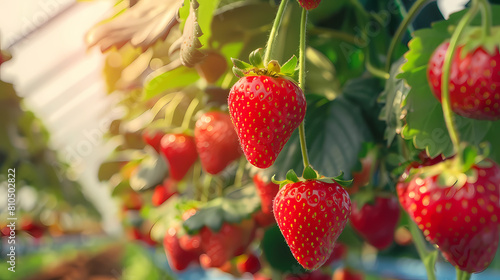 Tasty sweet organic pink strawberry plants growth in big Dutch greenhouse  everyday harvest vector image 