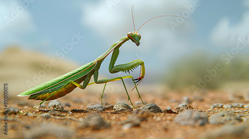 closeup view of mantis on the blurred background