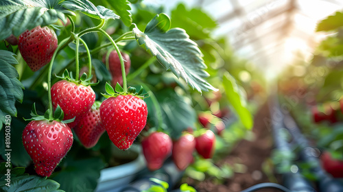 Tasty sweet organic pink strawberry plants growth in big Dutch greenhouse  everyday harvest vector image 