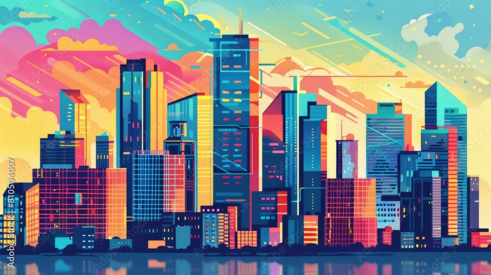 Fototapeta premium Vibrant Cityscape in Flat Design