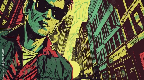 Vintage Comic Book Style Illustration with Street Art