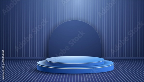 Blue podium stage 3d background of empty space show scene modern studio backdrop presentation display or blank pedestal geometric product stand and dark platform template room on showcase wallpaper