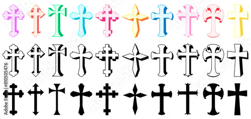 set collections of colorful trendy crosses icon. Christian religious symbol vector illustration