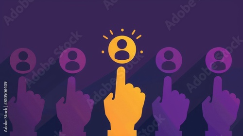 Student registers for university business program using virtual onboarding icon with black, amethyst, plum, and butterscotch yellow colors.