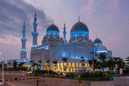 Sheikh Zayed Grand mosque with flowers at morning photo