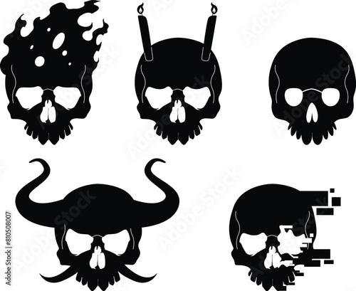 set of silhouette human skull design on transparent background, vector design