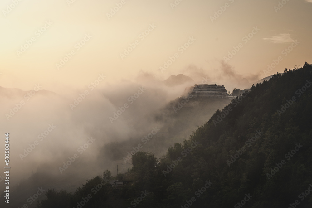 Mountains in the mist at sunset Mountains in the mist at sunset