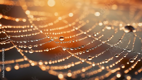Photo of A closeup of dewdrops on a spider web high detailed light reflection photorealistic photo
