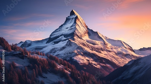 Majestic mountain peak in tranquil winter landscape background