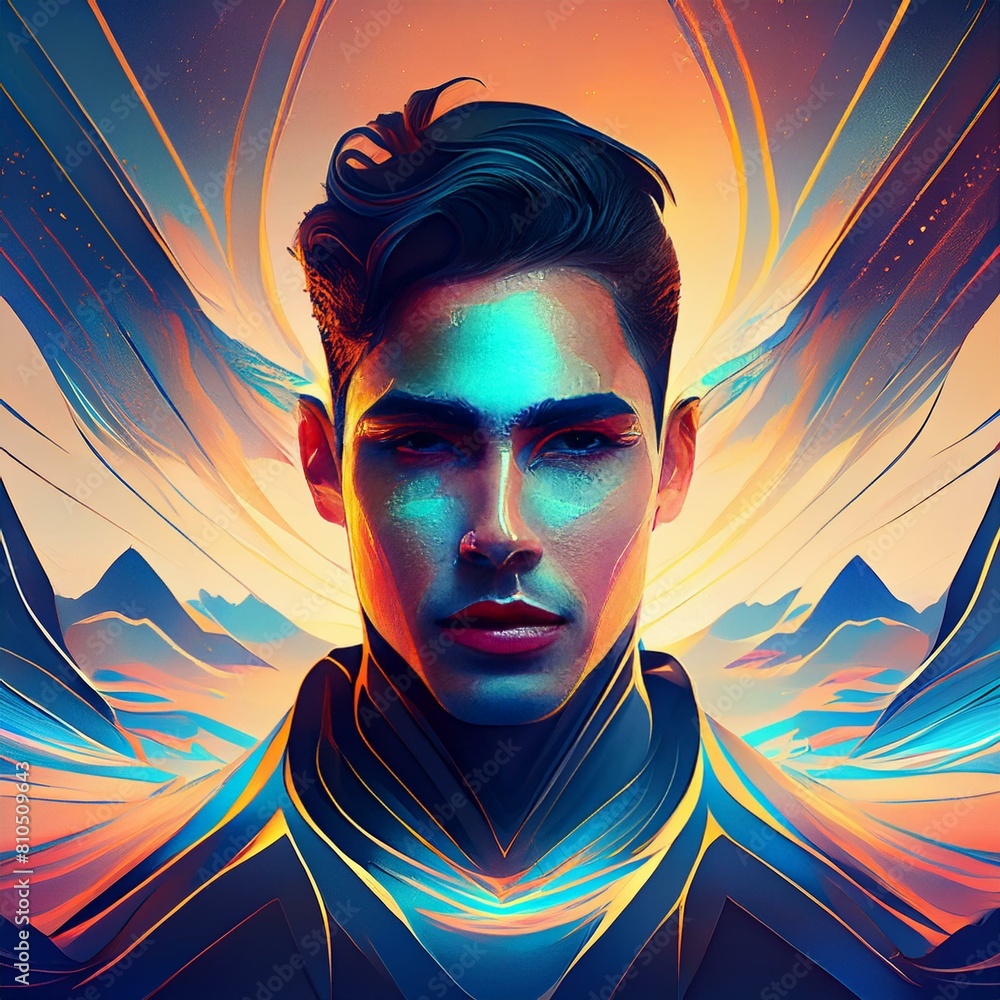 La imagen irradia una estética vanguardista, donde la fusión de formas