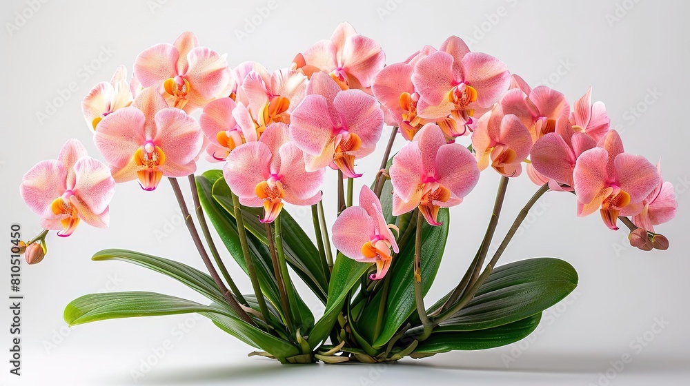 A beautiful arrangement of pink orchids. The delicate petals of the flowers are arranged in a perfect symmetry, creating a stunning display of natural beauty. A beautiful arrangement of pink orchids. The delicate petals of the flowers are arranged in a perfect symmetry, creating a stunning display of natural beauty.