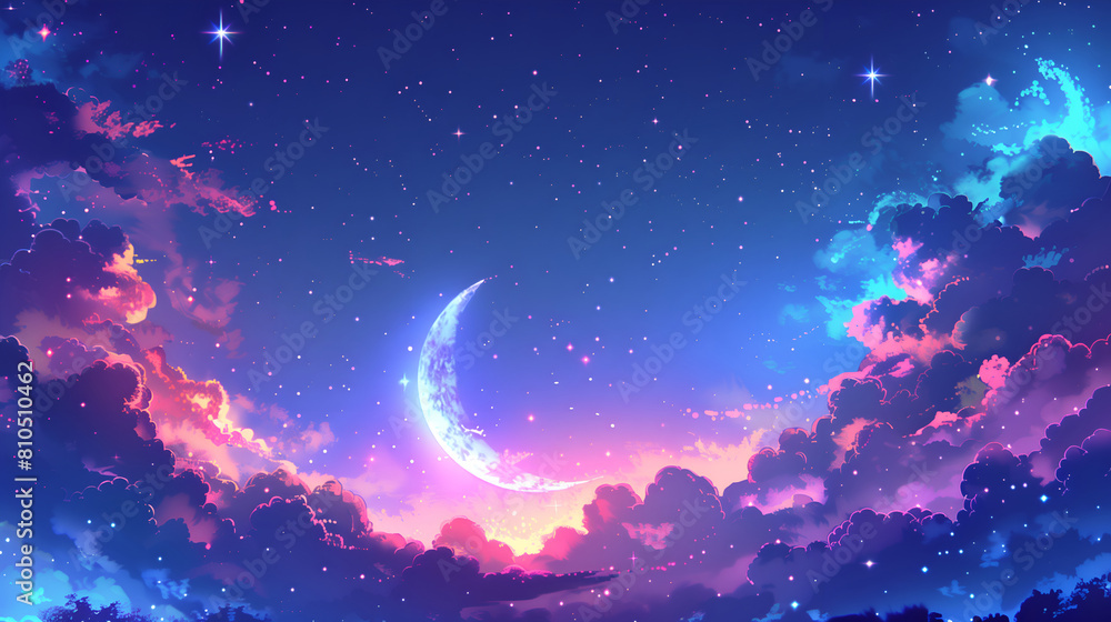 background with moon, stars and cloud