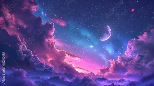 background with moon, stars and cloud © Anuson