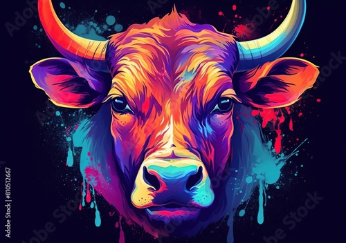 abstract illustration of a colorful cow or buffalo head