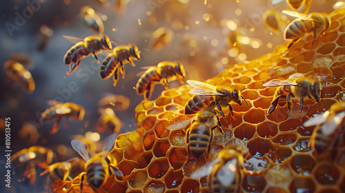 honey bee on the hive with blurred background
