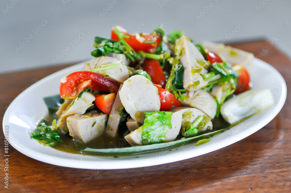 sausage salad, spicy salad or Thai spicy salad or Thai sausage salad sausage salad, spicy salad or Thai spicy salad or Thai sausage salad