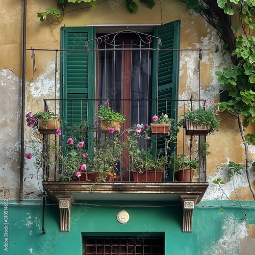 Una preciosa ventana en una calle europea,generada por IA photo