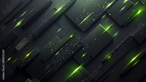 3D illustration of black and green geometric shapes with glowing green lines.