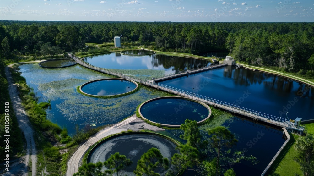 Environmental Preservation: Aerial View of Water Treatment Facility in Pine Land Preserve