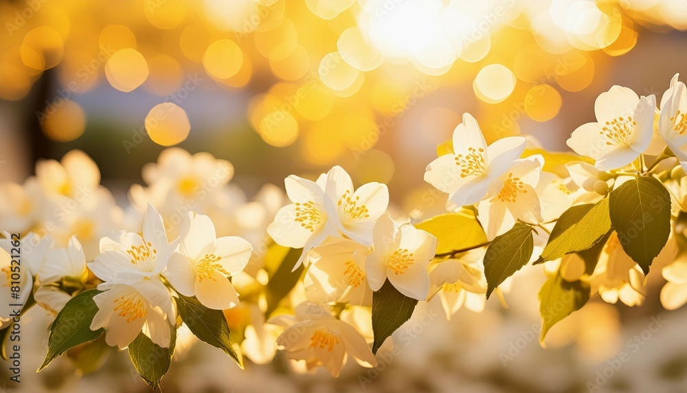 A soft-focus backdrop adorned with ethereal jasmine flowers captures the purity and beauty of nature. Delicate petals and vibrant yellow hues evoke feelings of warmth and romance A soft-focus backdrop adorned with ethereal jasmine flowers captures the purity and beauty of nature. Delicate petals and vibrant yellow hues evoke feelings of warmth and romance