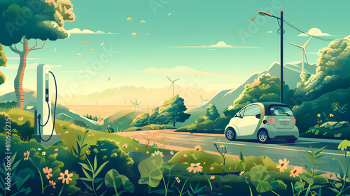 artificial intelligence and eco-consciousness amidst a journey towards sustainable living.electric vehicles navigate through eco-friendly landscapes amidst the backdrop of climate change challenges photo