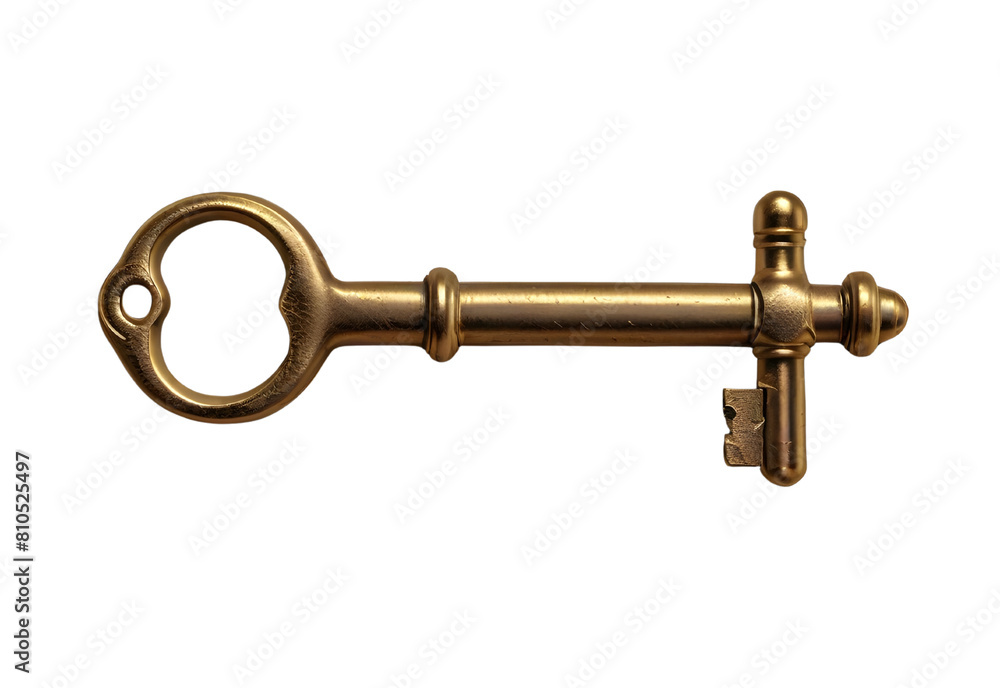 Old-fashioned brass key Hyperrealistic Highly Detailed Isolated On Solid White Background Png File, generative AI Old-fashioned brass key Hyperrealistic Highly Detailed Isolated On Solid White Background Png File, generative AI
