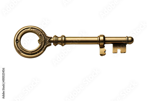 Old-fashioned brass key Hyperrealistic Highly Detailed Isolated On Solid White Background Png File, generative AI