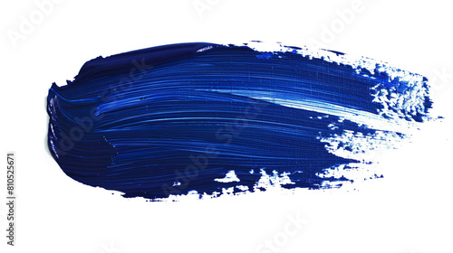 Blue oil paint brush stroke on white background isolated, close up