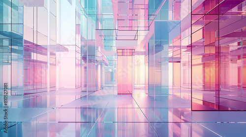 Generative ai 3d render abstract glass architecture with empty space, chromatic gradient simple square shapes-4
