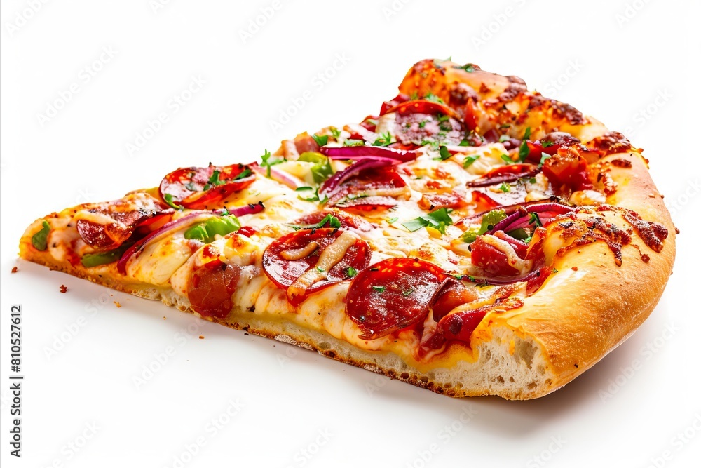 A slice of pizza with pepperoni and cheese. A slice of pizza with pepperoni and cheese.