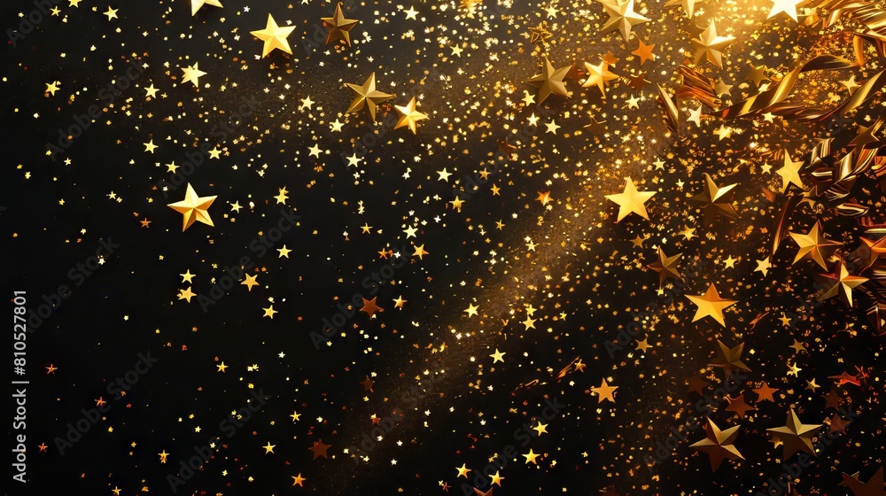 Gold stars falling on black background.