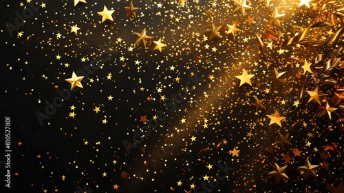 Gold stars falling on black background.