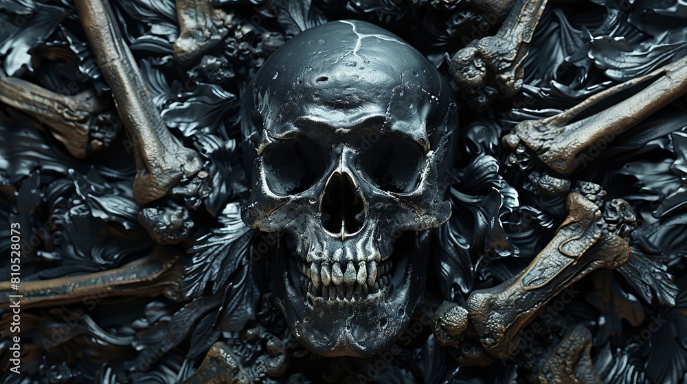 A skull surrounded by bones and skulls. A skull surrounded by bones and skulls.