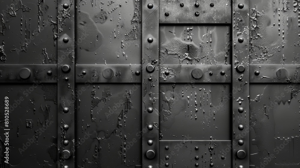 Black metal door with rivets.