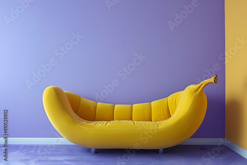 Sofa with banana shaped against the background of wall. photo