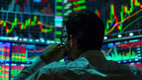 A trader monitors financial data, analyzing live stock market trends © nattapon98