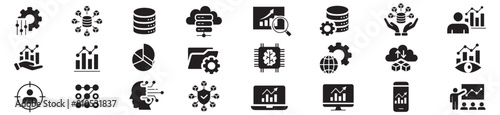 Data analysis, Analytics, Statistics, Big data, Database editable stroke line icons set collection illustration vector