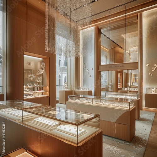 A high-end jewelry store with sparkling displays and an aura of exclusivity.