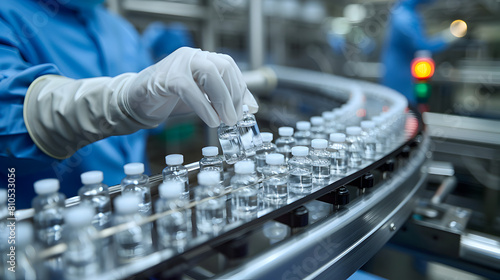 Pharmaceutical Manufacturing Process: Pharmaceutical Machine Working on Production Line of Medical Vials