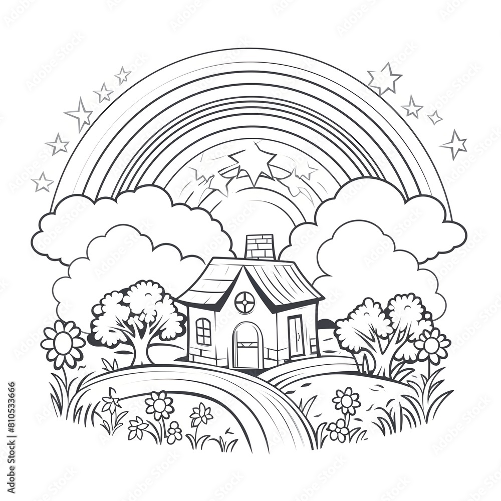 Cute rainbow coloring page printable for children and kids, white background