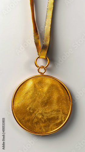 A gold medallion with a ribbon hanging from it. photo