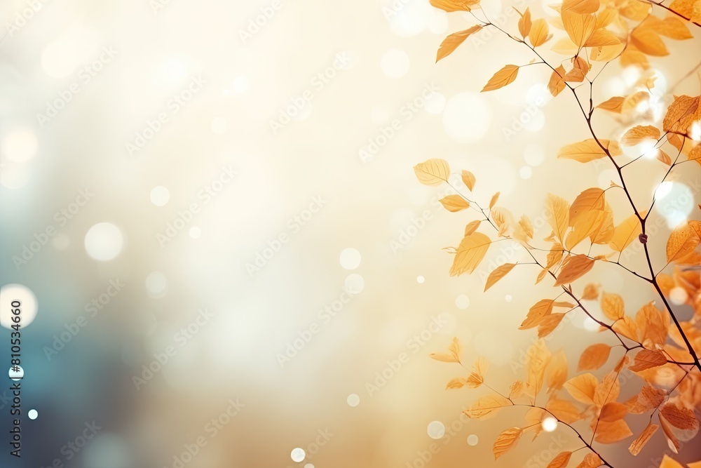 Dry Yellow Leaves and Tree Branches on Blue and Orange Gradient Blur Bokeh Background. Copy Space for Autumn Banner or Poster Dry Yellow Leaves and Tree Branches on Blue and Orange Gradient Blur Bokeh Background. Copy Space for Autumn Banner or Poster