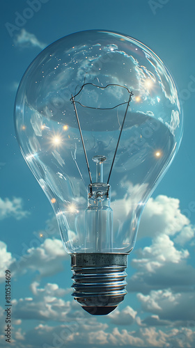 light bulb floating in the blue sky