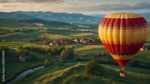 Hot air balloons flying over beautiful landscape © ASGraphicsB24