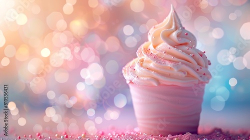 A delicious dessert with a blurred background of soft fluffy pastel colors