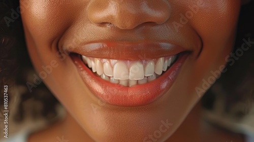 A minimalist poster featuring a close-up of a woman s smile with vibrant healthy gums  promoting dental hygiene