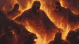 A painting of hell of suffering and eternal damnation. partially submerged screaming men,  AI generated image, ai