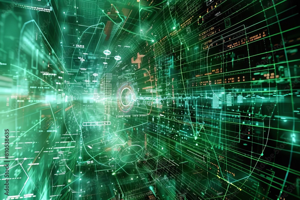 Obraz premium Intricate digital connections and data paths flowing through a computerized interface